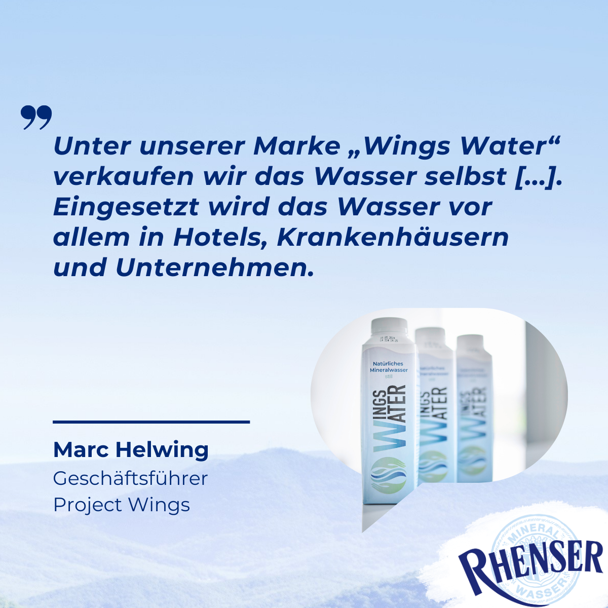 Zitat zur Nutzung von Wings Water in Hotels, Krankenhäusern und Unternehmen